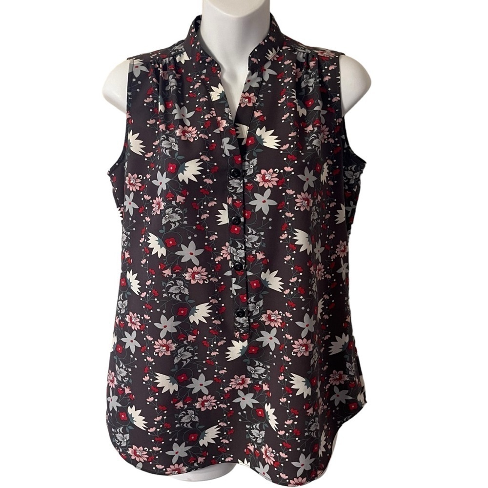 CABI floral sleeveless button-down top size XS